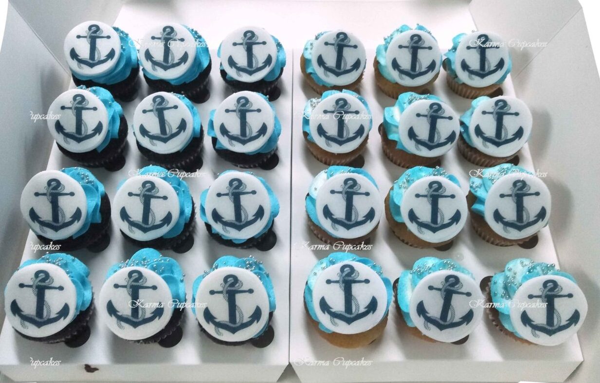 Blue Anchor edible image mini cupcakes