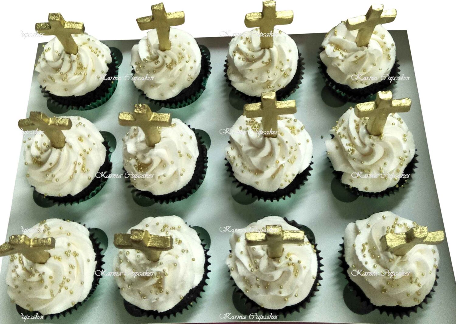Gold Cross Baptism or Christening Cupcakes