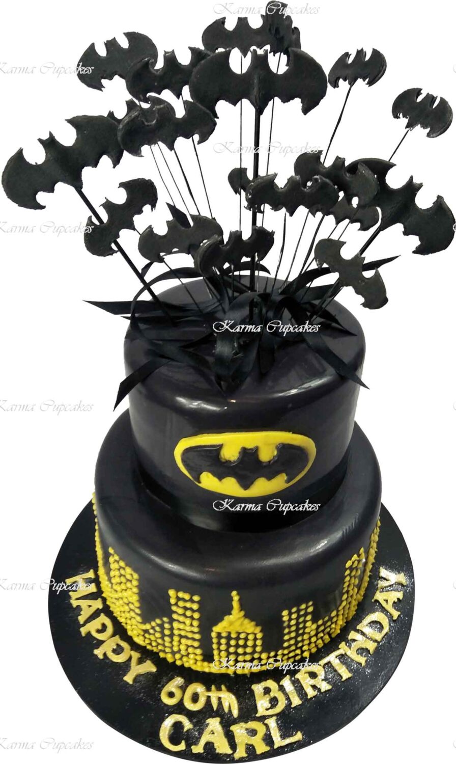 Batman Two Tiered Cake with Edible Bats