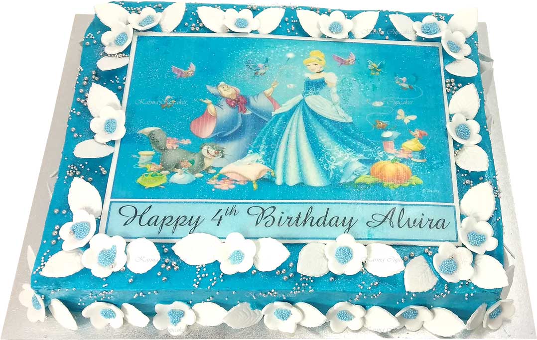 Cinderella half slab buttercream iced cake with sugar flowers