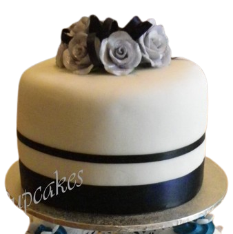 6" Cake Fondant Iced with Sugar Flowers & Ribbon