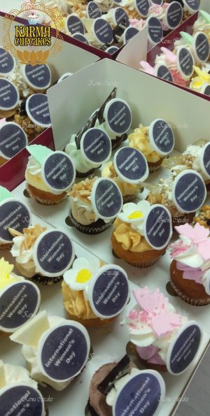 High Tea Gourmet Mini Cupcakes (mixed flavours and designs) with international women's day theme- Minimum 24
