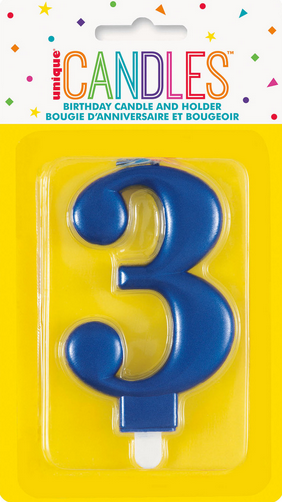 Metallic Blue Candle Number 3