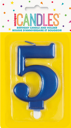 Metallic Blue Candle Number 5