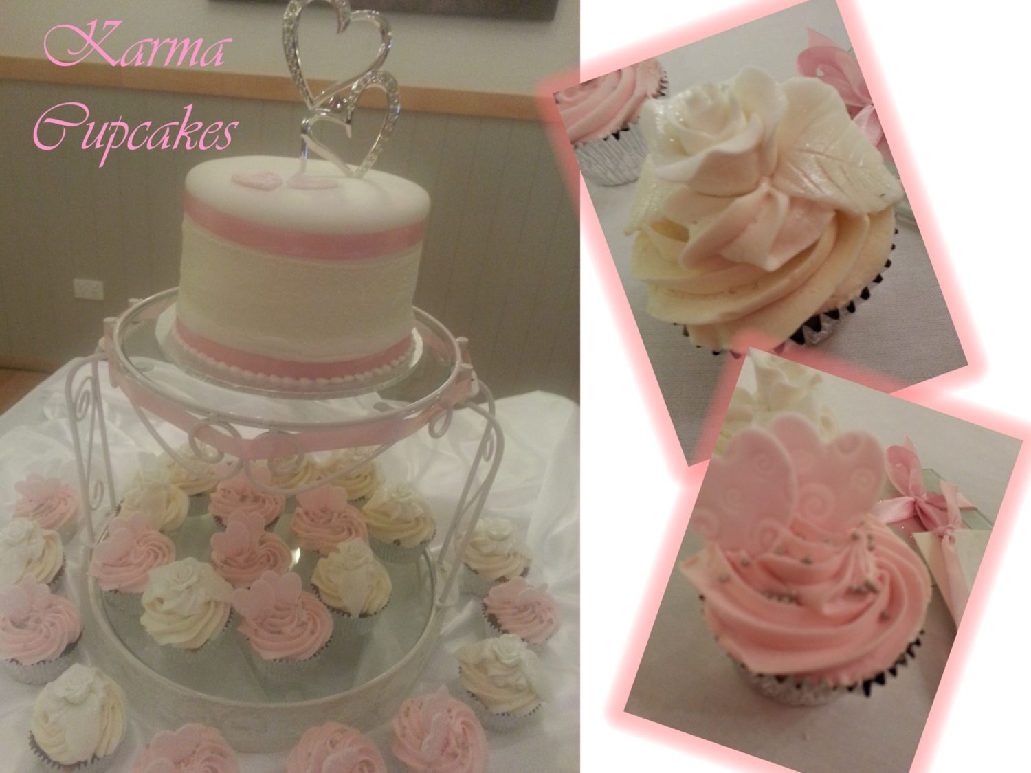 Soft Pink Hearts and Flowers Wedding Cake