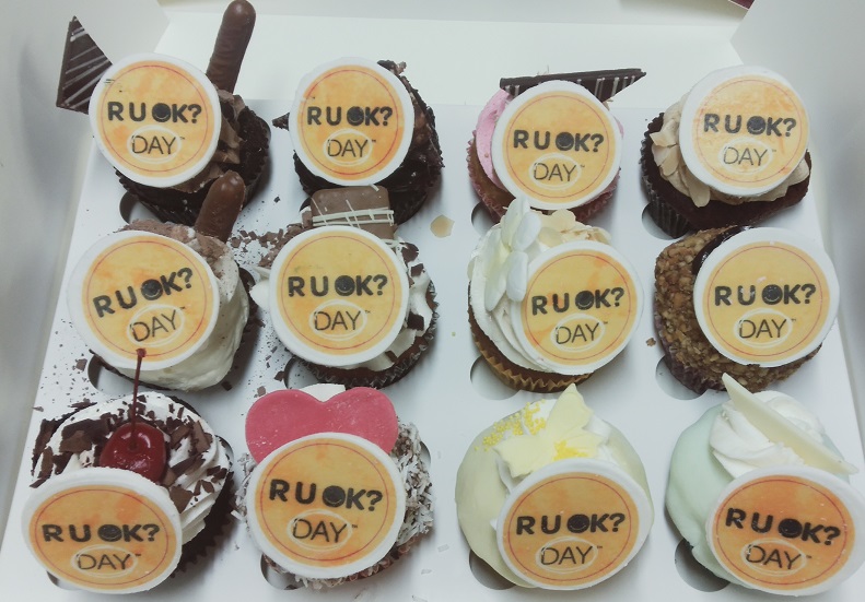 Regular size - Mystery box of Gourmet Cupcakes with an R U OK day Edible Logo