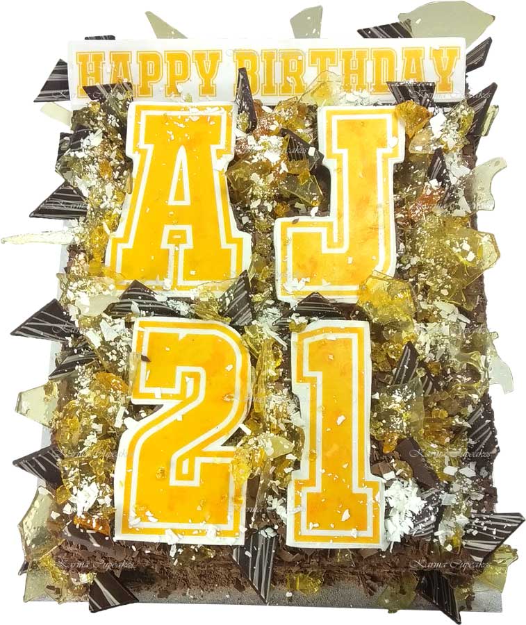 Half Slab Cake with Edible Images and Toffee Shards
