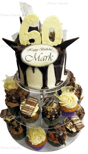 60th birthday tower with gourmet cupcakes