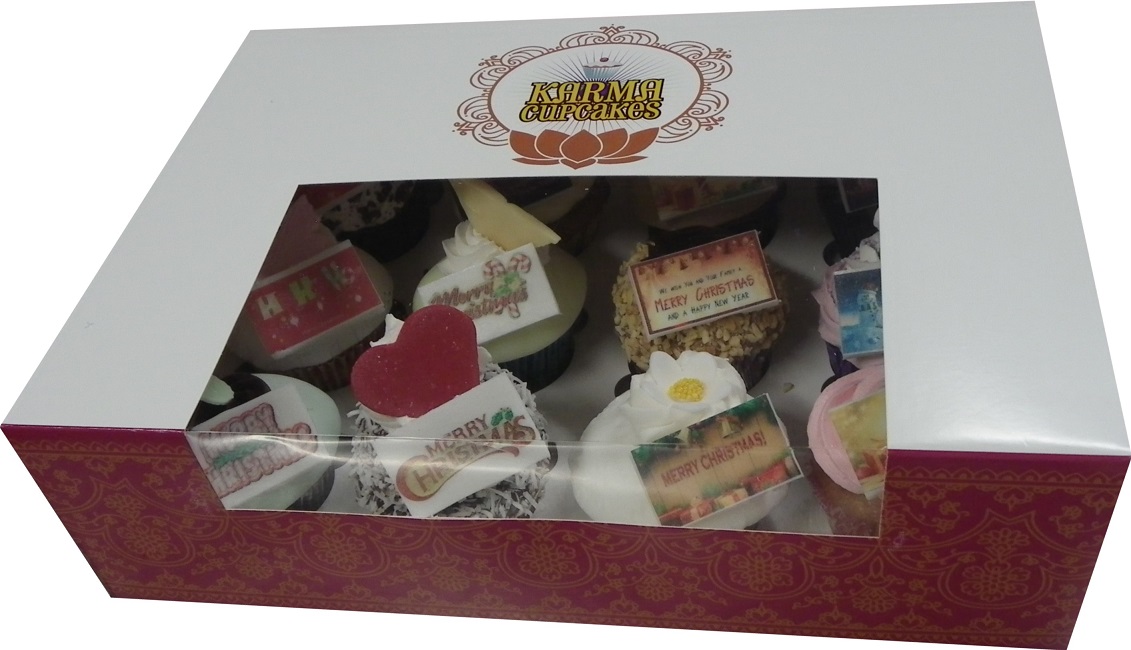 Mystery box of 12 Christmas Cupcakes with a message