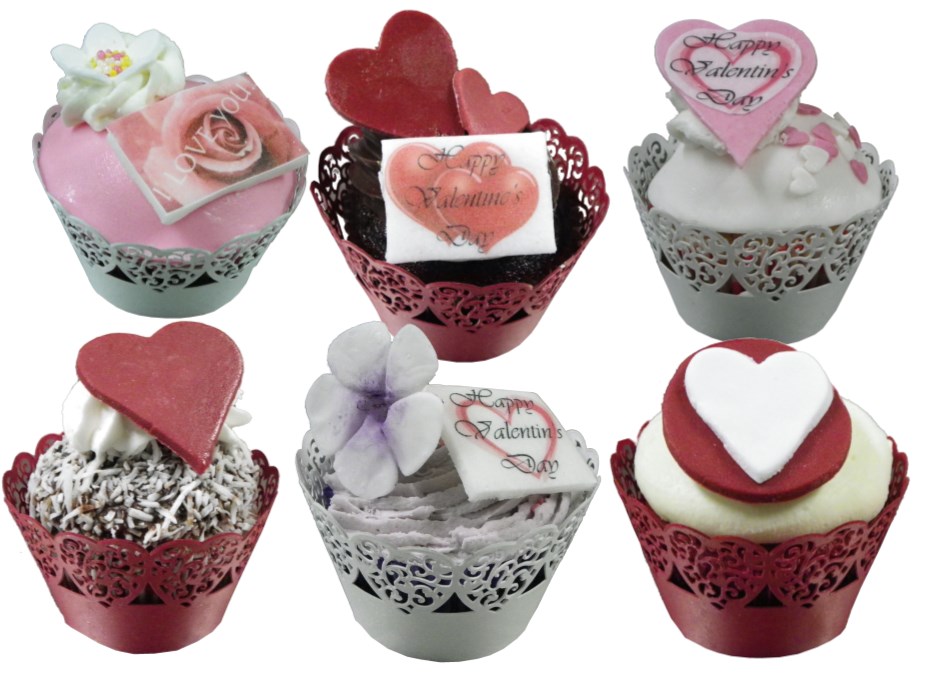 6 Valentine's Day Cupcakes with Lace wrappers