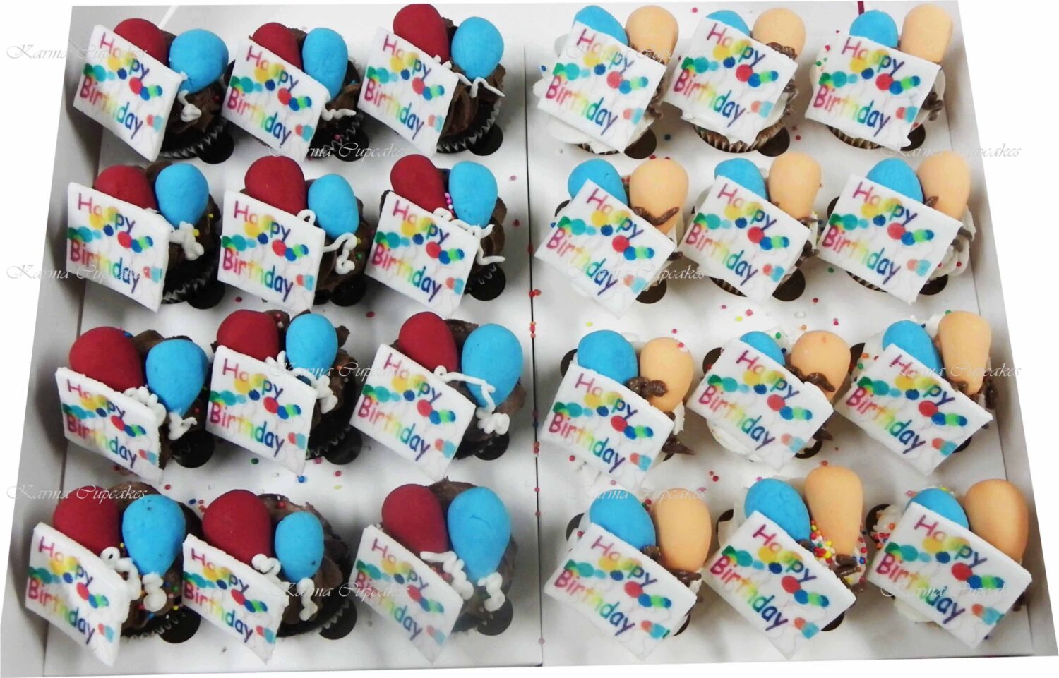 Birthday Mini Cupcakes with Balloons and Edible Plaque - Choose your colours