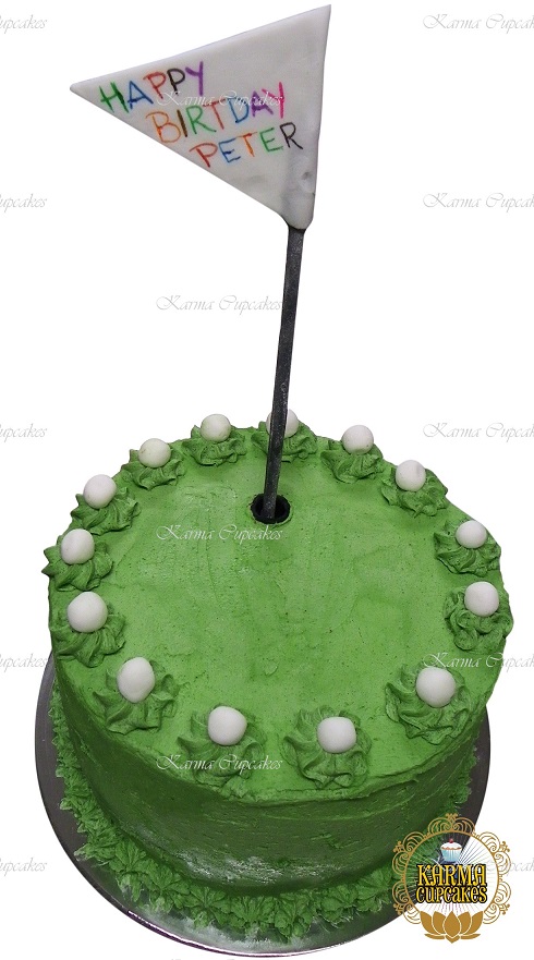 Golf Green Cake with personalised golf flag
