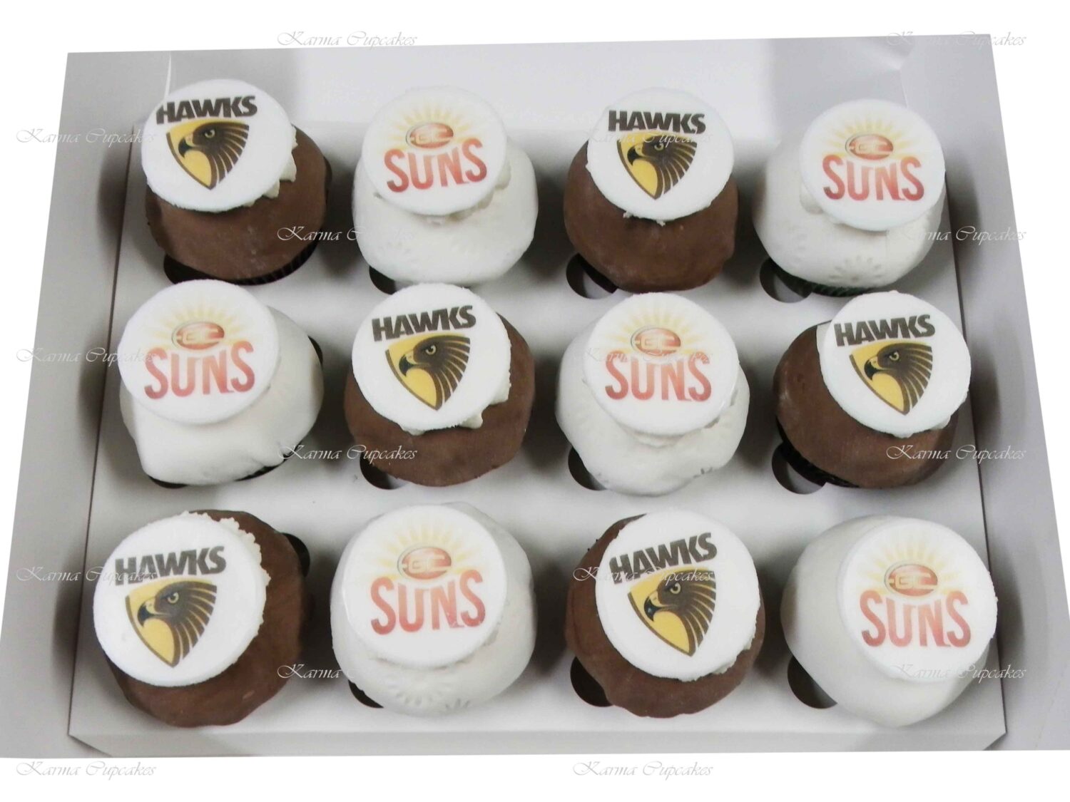 Sports Cupcakes fondant iced with edible logo - choose your team