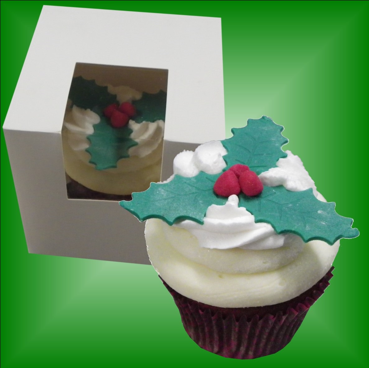 Individual Holly Red Velvet Cupcake