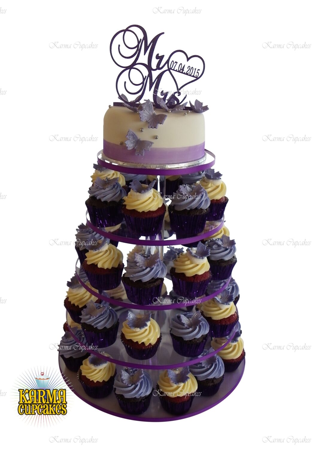 Lavender Cupcake Tower with 6″ Cake