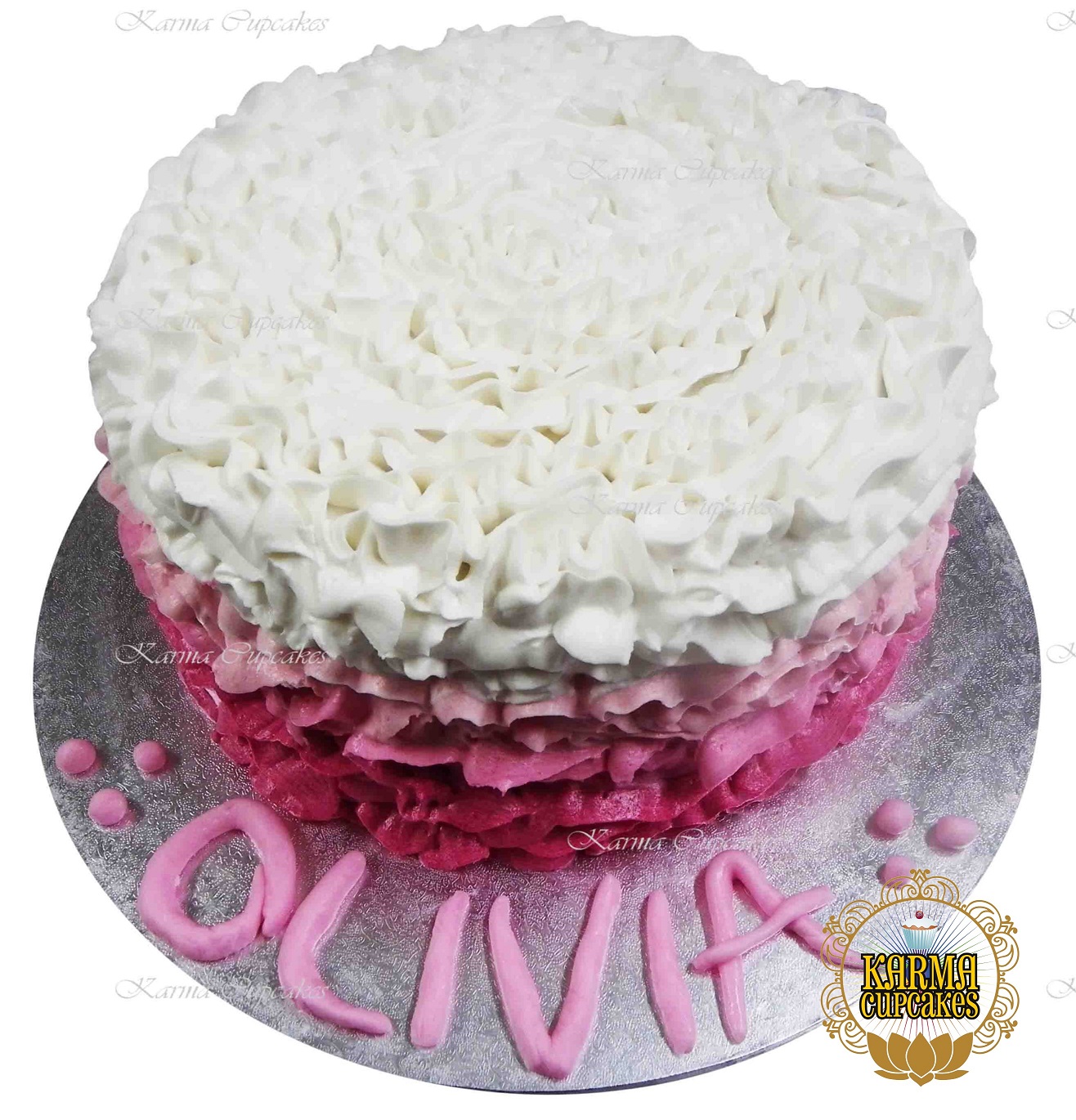 8″ Ombre Ruffle Buttercream Cake with Iced Name and Board - Choose your colour