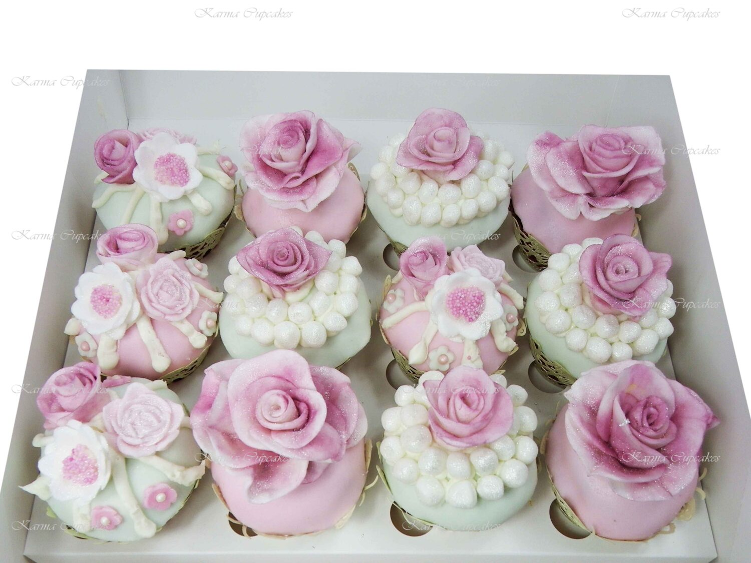 Handmade Roses with Pearls Cupcakes - Choose your colours