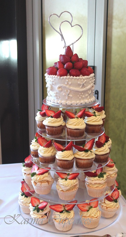 Baked cheesecake and pavlova wedding cupcake tower