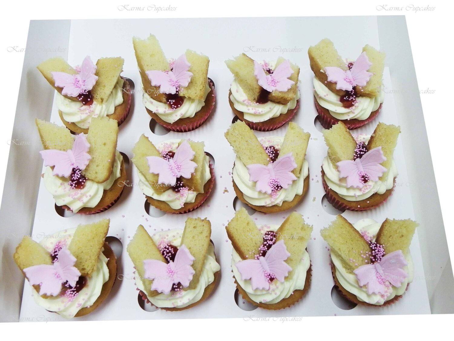 Old Fashioned Fresh Cream & Strawberry Jam Butterfly Cupcakes