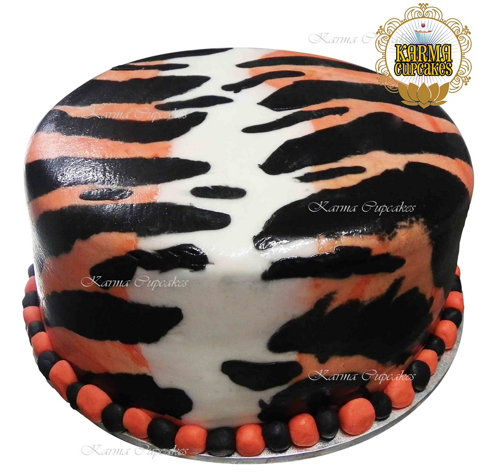 Tiger Skin 8 inch fondant iced cake