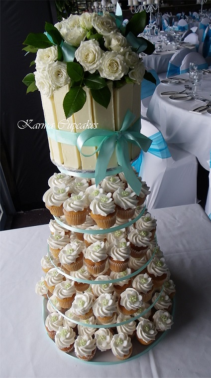 White chocolate classic wedding mini-cupcake tower