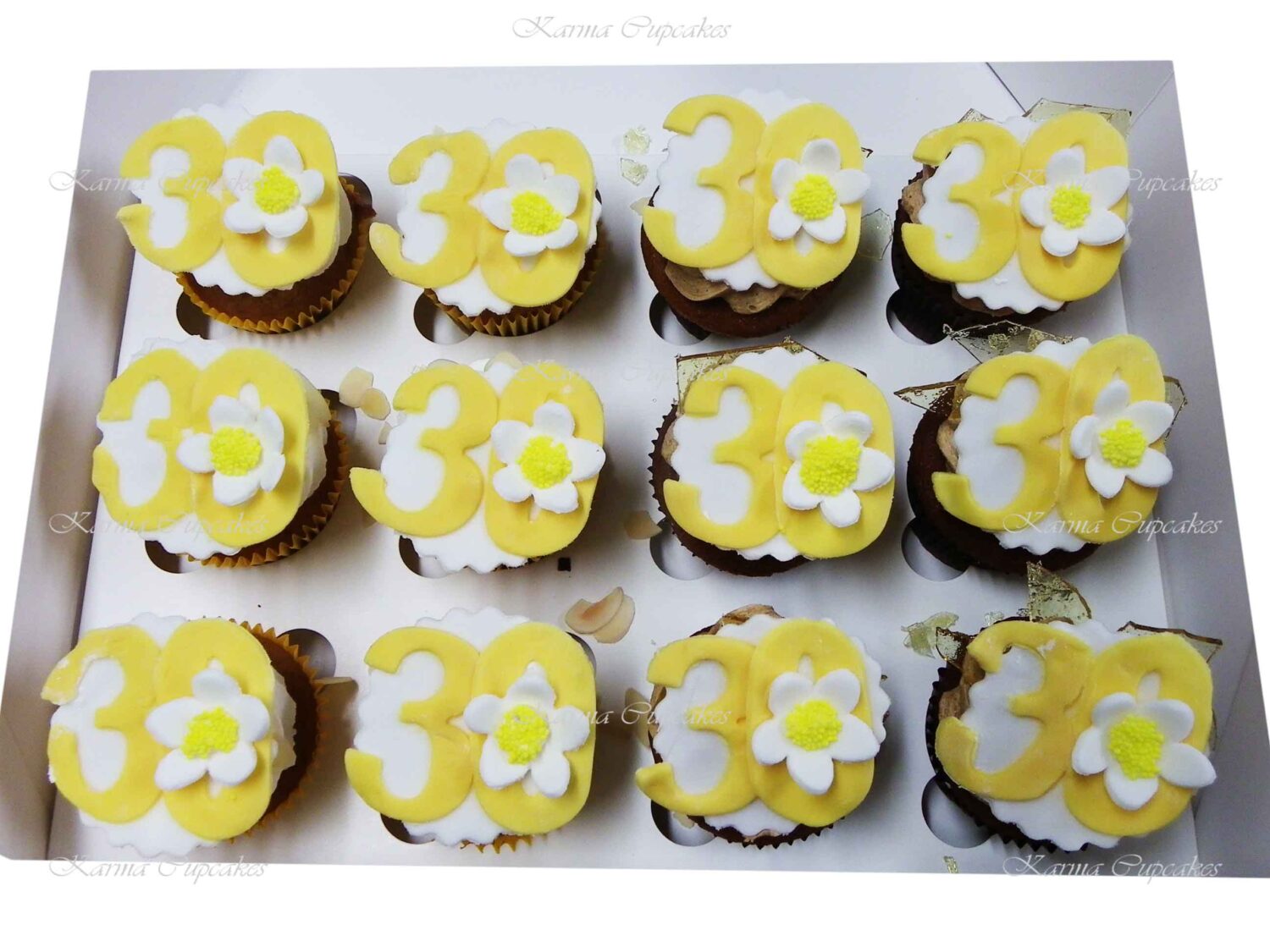 Birthday Cupcakes with Fondant Handcut Number and flower- choose your own colours and number