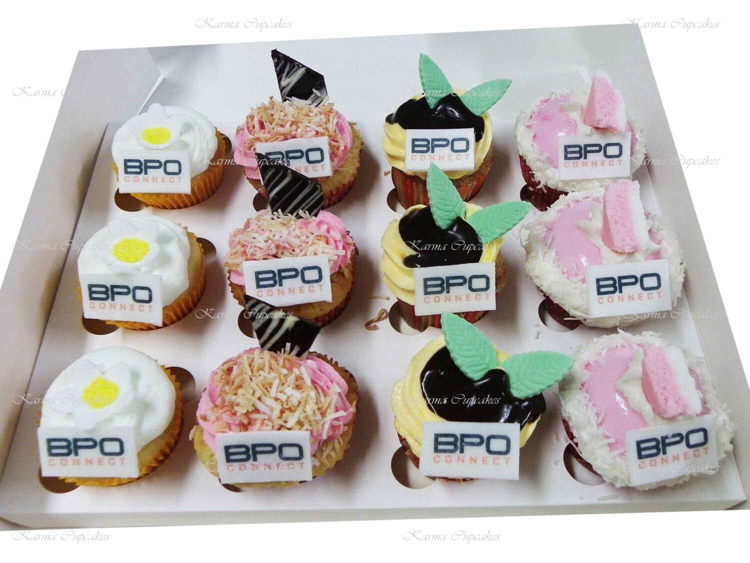 Mystery box of Gourmet Cupcakes with a Corporate Edible Image/ Logo