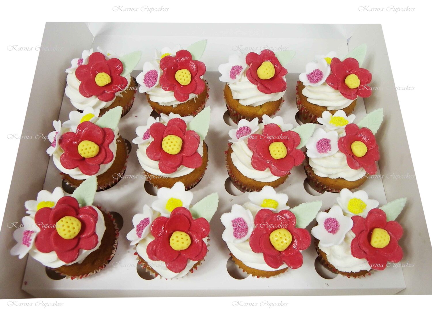 Trio of Flowers Cupcakes - choose your colours