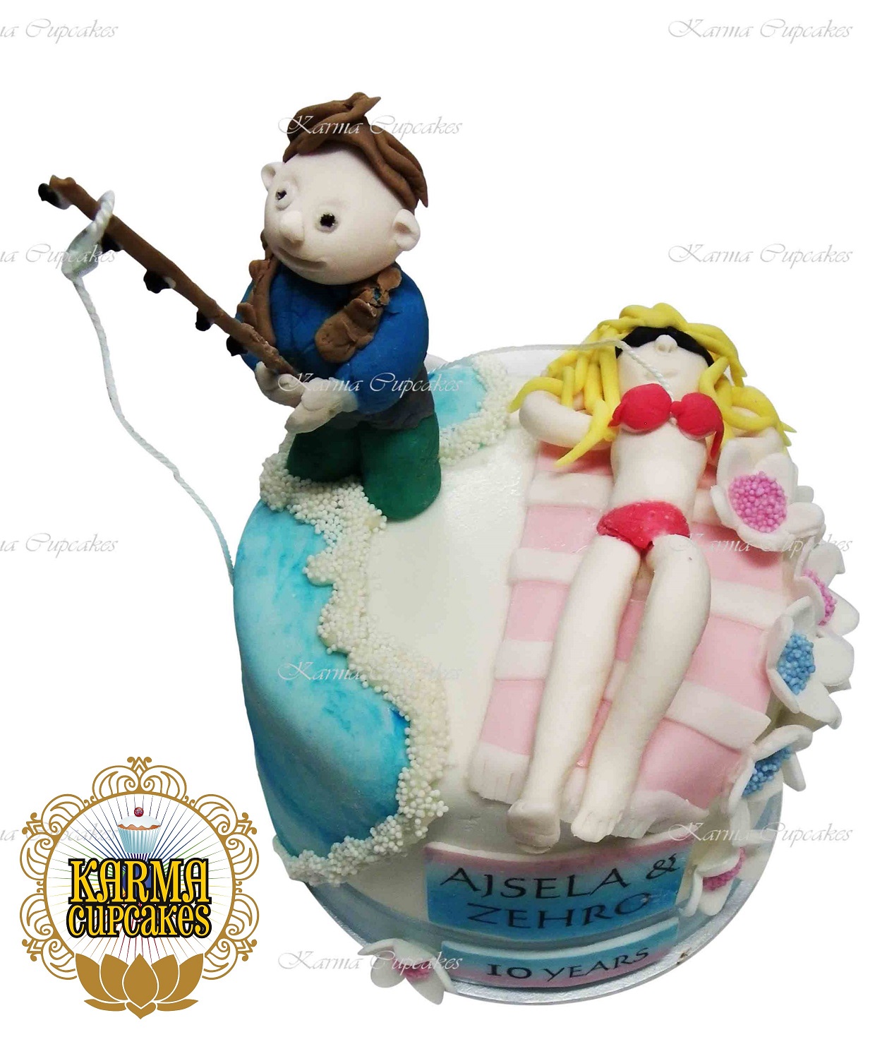 Fishing Husband with Sunbaking Wife Cake