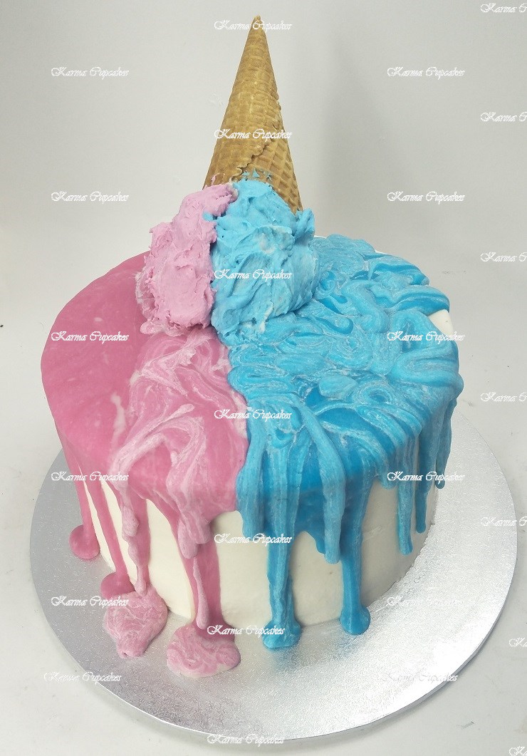 Gender Reveal melted ice-cream cake