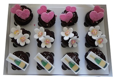 Hens Night Mini Cupcakes with hearts, flowers and champagne bottle