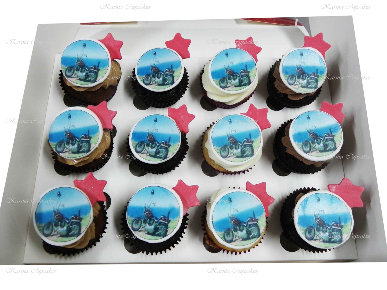 Motorbike Cupcakes with Edible Plaque