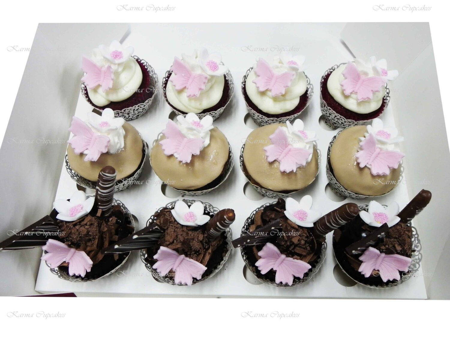 Custom Made Gourmet Cupcakes with Flowers and Butterflies