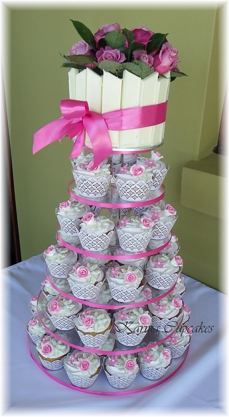 Pink Rose Lace Cupcake Tower