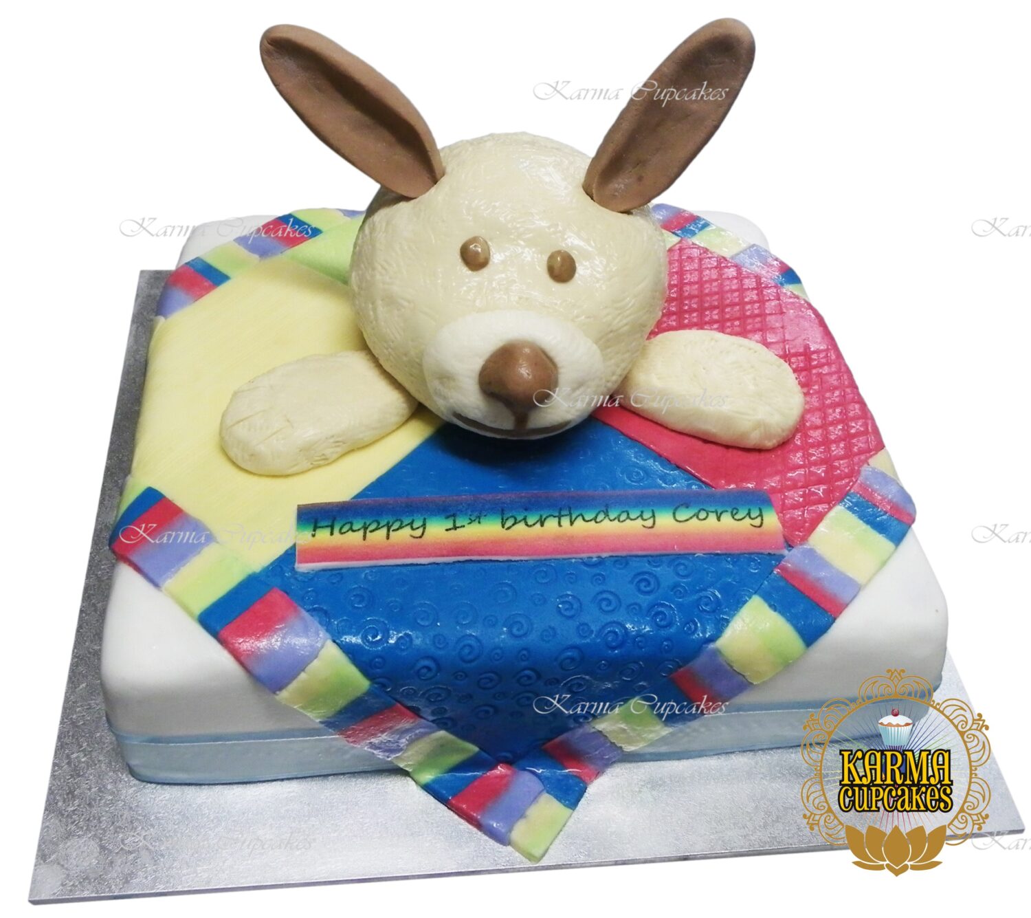 Teddy Bear with Blanket Birthday half Slab Cake